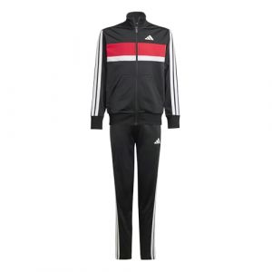 Adidas Mixte enfant SEASONAL ESSENTIALS TIBERIO 3 STRIPES TRICOT TRACKSUIT, black/white/pure ruby, 7-8 Years