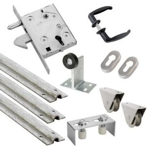 Estebro - Kit complet portail coulissant roue acier gorge u en applique Ø80x20mm + rail 9m