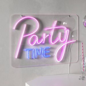 Décoration Plexy, Party Time, décoration de fête, décoration murale, intérieur, plexiglas, led, rose, bleu, câble usb, 48 cm - Star Trading