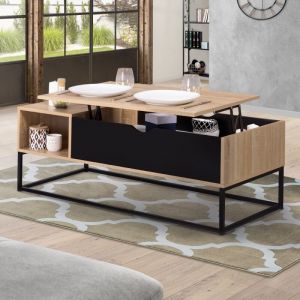 Image de Idmarket Table basse plateau relevable DETROIT avec rangements design industriel