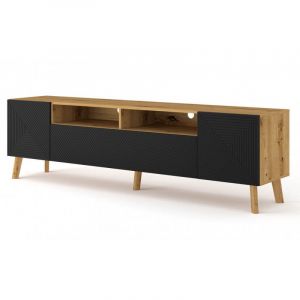 AC-Déco Meuble tv Luxi avec 4 portes + 2 niches - Noir et beige - l 180 x p 42 x h 51 cm - Livraison gratuite - Beige