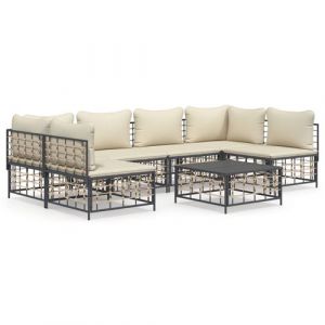 VidaXL Salon de jardin 7 pcs avec coussins anthracite résine tressée