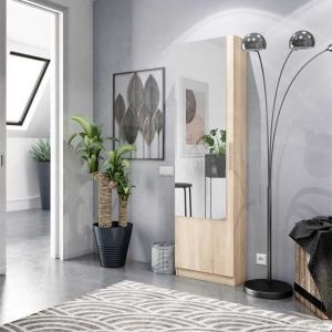 Meuble à chaussures avec miroir Chêne clair - alto - l 50 x l 22 x h 180 cm - Bois clair