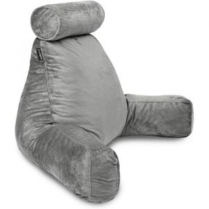 Milliard Coussin de Lecture en Mousse à Mémoire de Forme, Oreiller Cale Dos pour Support Lombaire au Lit, Idéal pour Relaxation, Lire ou Jeux (Gris XL -Livré avec Amovible Oreiller Cervical)