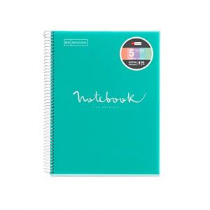 Cahier A4 spirales couverture plastique turquoise 120 pages petits carreaux Miquelrius