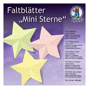 Ursus 3025599F Lot de 120 Feuilles Pliantes en 12 Couleurs différentes, Face Avant avec Impression étoilée, Dos uni avec Instructions Pliantes incluses Multicolore