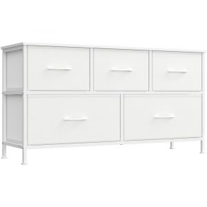 Songmics Commode 5 Tiroirs - Blanc Nuage et Blanc Neige - Polyvalente - Robuste - Montage Facile