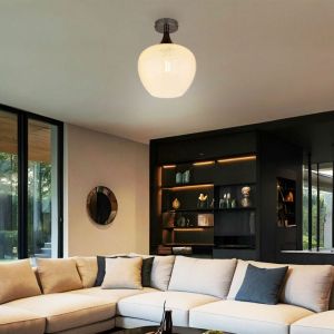 Globo Lighting Plafonnier plafonnier salon lumi&egrave;re E27 abat-jour en verre noir chrome d 24 cm