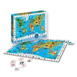 Image de Sentosphère Puzzle 100p Planisphere des animaux - Cherche et trouve