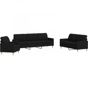 VidaXL Ensemble de canapés 3 pcs noir tissu, canapé, siège de canapé, canapé relax, canapé confort, fauteuil de télévision
