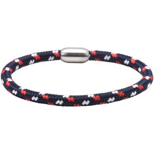 Bracelet Corde Tressé Bleu Blanc Rouge Et Acier