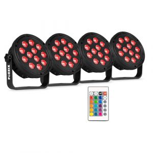 Fuzzix Comet M12 - Set &Eacute;clairage Soir&eacute;e avec 4 PAR LED RGB 12 LEDs Haute Luminosit&eacute; T&eacute;l&eacute;commande Incluse Modes Auto et