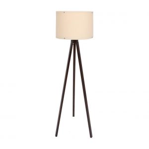 Cotecosy Lampadaire tr&eacute;pied Luca 145cm Tissu Blanc Blanc cr&eacute;me et Bois Marron - Cr&egrave;me