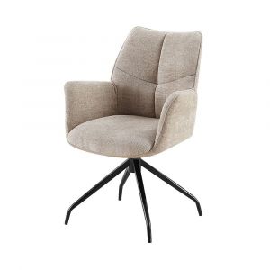 Chaise de salle à manger pivotante TRINITY – Tissu sable – Avec accoudoirs – Pieds métal noir – Style design/industriel