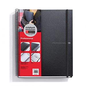 Miquelrius Cahier A4 Professionnel Evolution 120 Feuilles de 70 g/m², 100 Grilles + 20 Lisses, Couverture Polypropylène Noir, fermeture caoutchouc