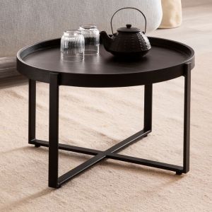 M&S Table basse ronde 60x60x35 cm en manguier et fer noir