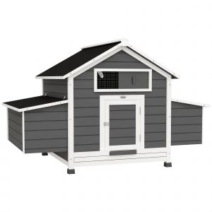 Image de Pawhut Poulailler Cottage Sur Pied Verrouillable Toiture Int&eacute;grale 6 Pondoirs 150 X 100 X 96 Cm Bois Gris