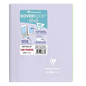 Clairefontaine Cahier reliure intégrale enveloppante Koverbook Blush A5 160 pages ligné couverture polypropylène opaque bicolore - Lilas/Vert tilleul - Lot de 5