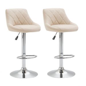 D&eacute;coshop26 2x Tabourets de bar en simili-cuir cr&egrave;me pivotant avec repose-pieds TDB10079