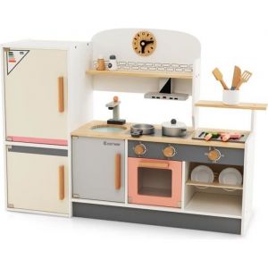 Cuisine Pour Enfants - Costway - 15 Accessoires - Réfrigérateur, Four, Poêle À Griller - Bois De Pin, Mdf