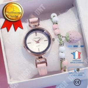 Coffret Cadeau Montre - Td - Montre En Cuir Rose - Femme - Enfant - Quartz