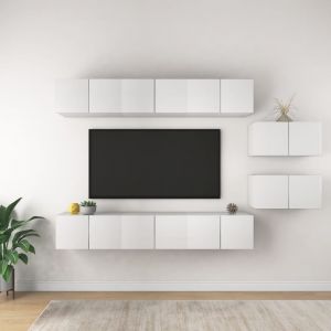 VidaXL Meubles Tv 8 Pcs Blanc Agglom¿¿R¿¿