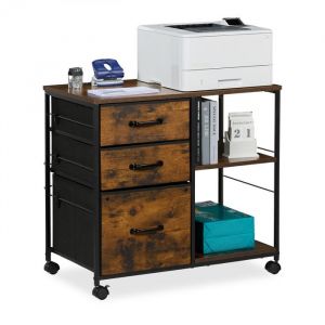 Relaxdays Caisson mobile, 3 tiroirs, tiroir suspendu, style industriel, h x l x p : 68 x 75 x 40 cm, marron/noir