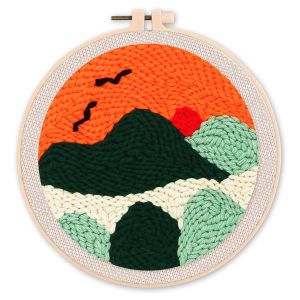 Punch Needle : Paysage au Coucher du Soleil - avec cadre