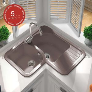 Evier pour meuble d'angle à encastrer Poalgi Jade Tundra - 2 bacs avec égouttoir