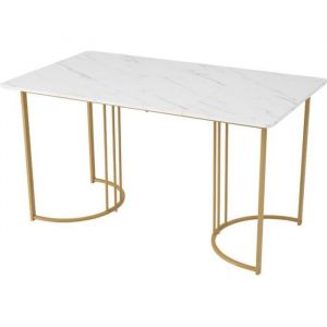 Image de Table de salle à manger 140 x 80cm, Table rectangulaire, piétement métallique, pour salle à manger salon, or