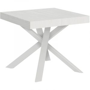 Table extensible 90x90/194 cm Clerk Plateau Frêne Blanc - Pieds Blancs