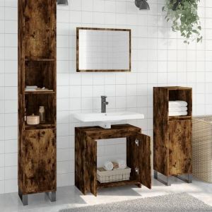 VidaXL Ensemble de meubles de salle de bain 2 pcs Chêne fumé, armoire de salle de bain, armoire de bain, meuble-lavabo de salle de bain
