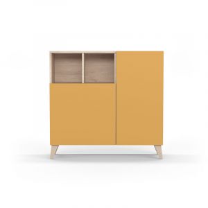 Meuble à chaussures modèle oslo, chêne avec portes moutarde.