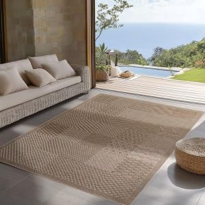 SIMPEX Tapis dExtérieur Beige 120x170 cm la Cuisine le Balcon la Terrasse le Salon Design Uni Style Bohème.
