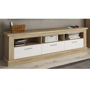 Pegane Meuble TV coloris Chene cambrian, blanc - Longueur 180 x Profondeur 41 x Hauteur 56 cm -