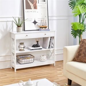 Yaheetech Table Console, Table D'entrée En Bois À 3 Niveau Avec 1 Tiroir, 100 X 30 X 80 Cm, Pied En Bois Massif, Style Néo-Rétro, Blanc, Salon Couloir