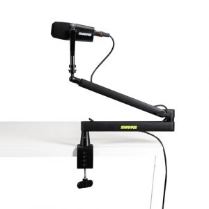Gator Shure by Support de micro de bureau &agrave; profil bas de qualit&eacute; sup&eacute;rieure ; enti&egrave;rement r&eacute;glable pour baladodiffusion, et configurations de bureau &agrave; domicile (SH-BROADCAST2)
