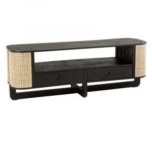 Image de Meuble TV en Rotin "Molly" 140cm Noir & Beige Prix