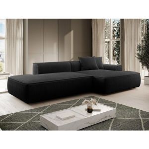 Canap&eacute; d'angle droit en velours c&ocirc;tel&eacute; noir ERYNEL