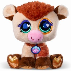 Bandai Littlest Pet Shop - Peluche Vache 25 cm - Littlest Pet Shop LPS Vache Deluxe - Peluches Animaux Mignons Grands Yeux Qui Brillent - Jouet Enfant 3 Ans et + - BF00666