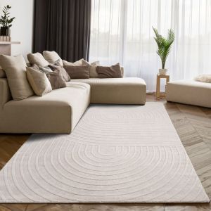 Paco Home Tapis Salon Chambre Poil Court Scandi Arc-en-ciel Boho G&eacute;om&eacute;trique Uni Cr&egrave;me 200x280 cm