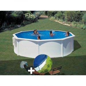 Gre Kit piscine acier blanc Bora Bora ronde 3,70 x 1,22 m + Bâche hiver