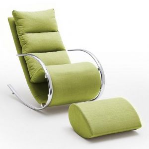 Image de Inside75 Fauteuil relax YANIS tissu vert anis pouf indépendant structure métal - vert