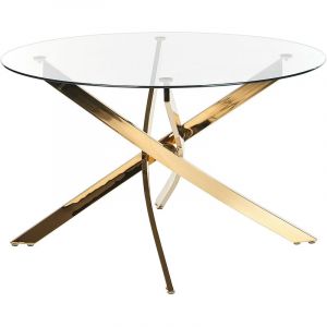 Beliani Table de Repas Ronde Plateau en Verre Trempé et Pieds Dorés 120 cm Maramo