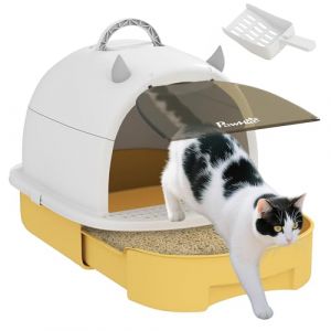 Pawhut Bac à litière fermé chat - 2 packs de filtres charbon - poignée de transport - porte translucide - nettoyage facile -