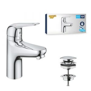 Grohe QUICKFIX - SWIFT, Mitigeur lavabo, avec bonde de vidage Clic-Clac, Sécurité enfant, outil de montage fourni, Economie d'eau, Taille S, Chromé, 24319001