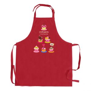 Declikdeco Tablier de cuisine sans poche Cupcake recyclé Rouge 72 x 90
