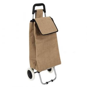 Chariot de courses 2 roues en toile de jute marron avec une poche (H95cm) - JUTTY - ALTOBUY