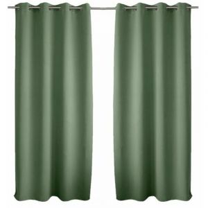 Toilinux - Lot de 2 Rideaux occultants Basic à 8 œillets - Longueur 240 cm x Largeur 140 cm - Vert Argile - Basic