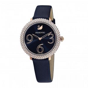 Swarovski Montre 5484061 - Bracelet Soie Bleu Lunette Micro-Pavé Cadran Rayon de soleil Femme